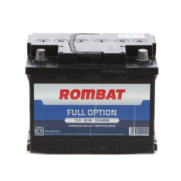 Baterie auto Rombat Full Option, 12 V, 62 Ah, 510 A, 24.2 x 17.5 x 16.8 cm