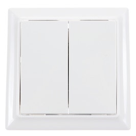 Intrerupator dublu Hoff Soft, incastrat, rama inclusa, 10A, 86 x 86 mm, alb