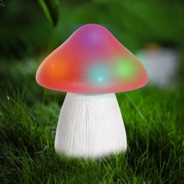Lampa solara LED RGB Hoff, ciupercuta, plastic + polirasina, H 15 cm, rosie, exterior