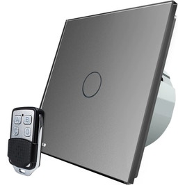 Intrerupator touch cu telecomanda, smart / inteligent, simplu cu indicator luminos Livolo VL-C7-C1/701R-15, Wi-fi, telecomanda, incastrat, gri