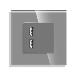 Priza dubla USB Luxion LX-MP057G-GY, rama din sticla inclusa, incastrata, gri