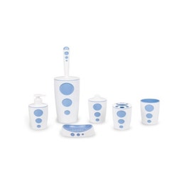 Set accesorii pentru baie, Punto FLR000325, alb / albastru, 6 piese