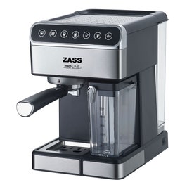 Espressor cafea Zass ZEM 10, cafea macinata + capsule, 16 bar, 1350 W, capacitate 1.8 l, recipient lapte detasabil 0.5 l, panou touch, gri + negru