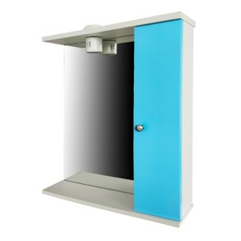 Dulap baie cu oglinda si iluminare, o usa, dreapta, Martplast, bleu, 54.5 x 68 x 13.6 cm