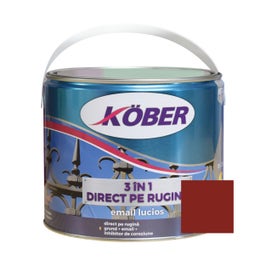 Vopsea alchidica pentru metal Kober 3 in 1, interior / exterior, rosu maro, 2.5 L