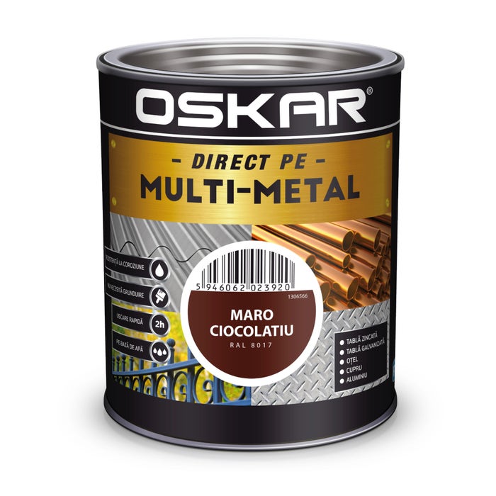 Email 3 in 1 pentru metal, Oskar Multi-metal, pe baza de apa, maro ciocolatiu, 0.75 L
