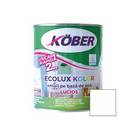 Vopsea pentru lemn / metal, Kober Ecolux Kolor, interior / exterior, pe baza de apa, lucios, alb, 0.6 L