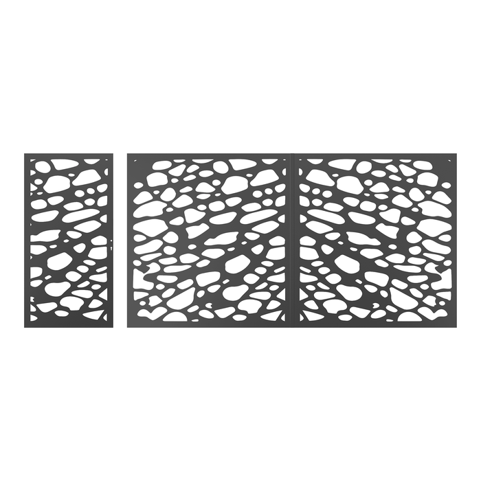 Porti metalice din tabla decupata, set poarta pietonala (stanga) si poarta auto, aluminiu, negru (RAL 9005), M35, 4280 x 1800 mm