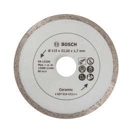 Disc diamantat, continuu, pentru debitare placi ceramice, Bosch, 115 x 22.23 x 1.7 mm, 2607019472