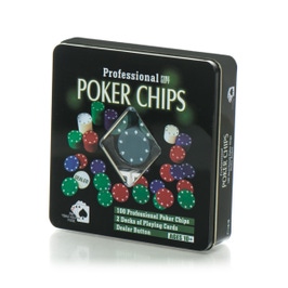 Joc Poker Texas, 100 jetoane + 2 pachete carti de joc + cutie, plastic + metal, 10+ ani, 20 x 20 x 5 cm