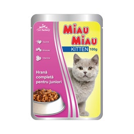 Hrana umeda pentru pisici, Miau Miau Kitten, junior, carne de pui, 100g