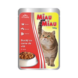 Hrana umeda pentru pisici, Miau Miau, adult, carne de vita, 100g
