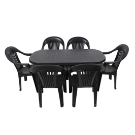 Set masa ovala, cu 6 scaune, pentru gradina, din plastic, antracit