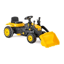 Excavator pentru copii, cu pedale, plastic, negru + galben, 125 x 51 x 51 cm