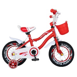 Bicicleta copii, 2-4 ani, Rich Baby R1204A, 12 inch, frane C-Brake, cu roti ajutatoare cu LED, rosu + alb
