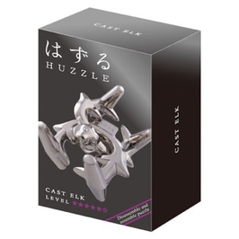Puzzle metalic, joc de inteligenta, Huzzle Cast Elk, Hanayama, metal, argintiu, 8+ ani, 7.5 x 11.9 x 4.5 cm