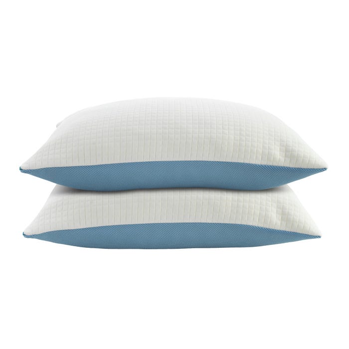 Perna pentru dormit, set 2 bucati, Dormeo Siena Pillow microfibra Wellsleep + microfibra Softdream alb cu albastru 50 x 70 cm