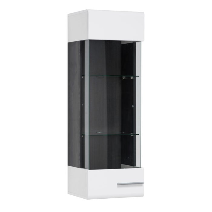 Vitrina living Enzo 1K M, cu usa sticla, alb lucios + lemn negru, 40 x 35 x 120 cm, 2C