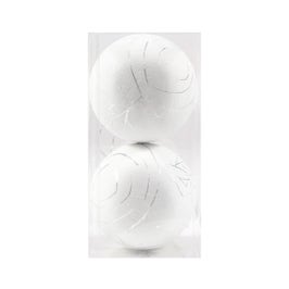 Globuri Craciun, albe, D 10 cm, set 2 bucati, SYQC-011904