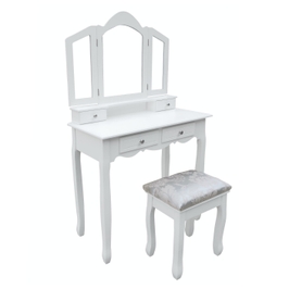 Masa de toaleta / machiaj + scaun Quiller, cu sertare si oglinzi, alba, 80 x 40 x 141.5 cm, 1C