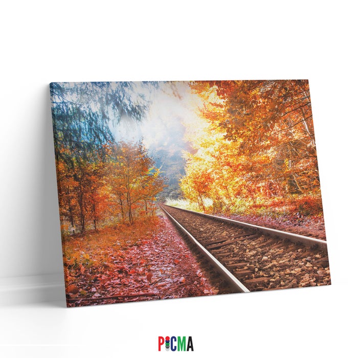 Tablou canvas luminos Cale ferata, Picma, dualview, panza + sasiu lemn, 60 x 90 cm
