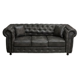 Canapea fixa 3 locuri Chesterfield, neagra, 215 x 90 x 80 cm, 1C