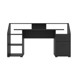Birou cu sertar si rafturi Bletchley, pentru calculator, negru, 170 x 65 x 92 cm, 2C