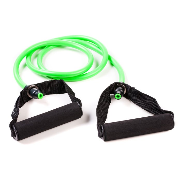 Banda elastica pentru fitness Maxtar, cu manere, rezistenta medie 5.5 kg, 1.2 m