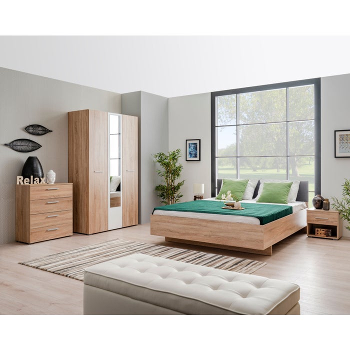 Dormitor complet Ritmo 3K4F, stejar sonoma + alb + gri, 5 piese, 9C