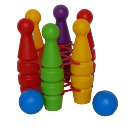 Jucarie de indemanare, pentru copii, popice din plastic, set 6 buc + 2 mingi